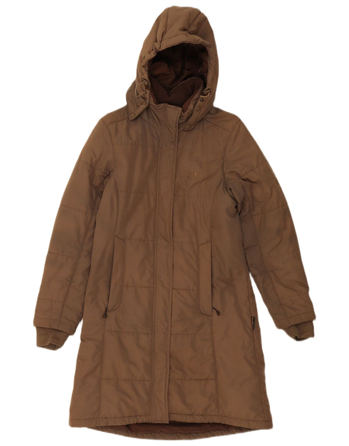 Jack Wolfskin Abrigo acolchado con capucha para mujer UK 8 Small Marrón Poliéster