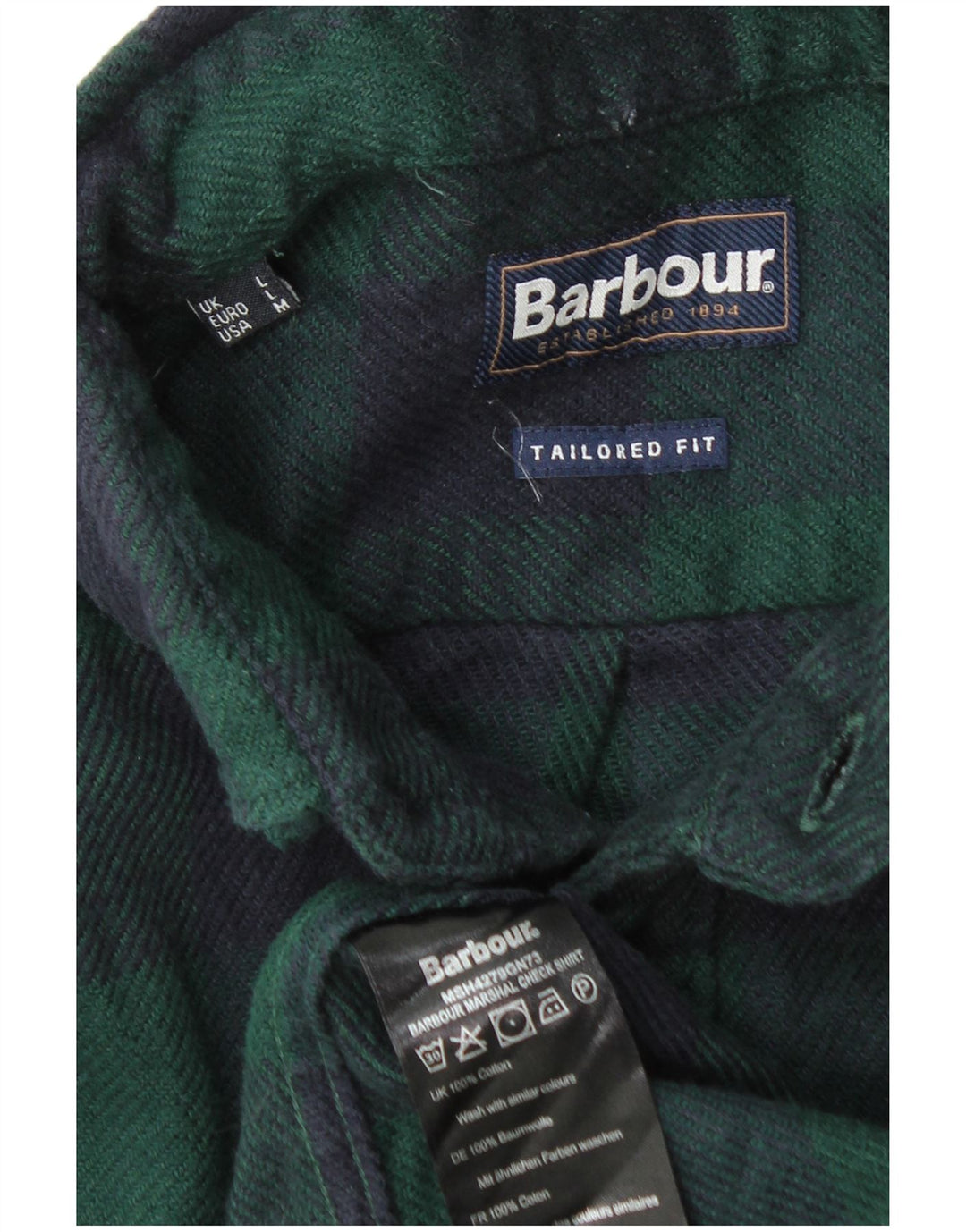 Barbour Camisa De Franela De Corte Entallado De Algodón A Cuadros Verdes Grandes |