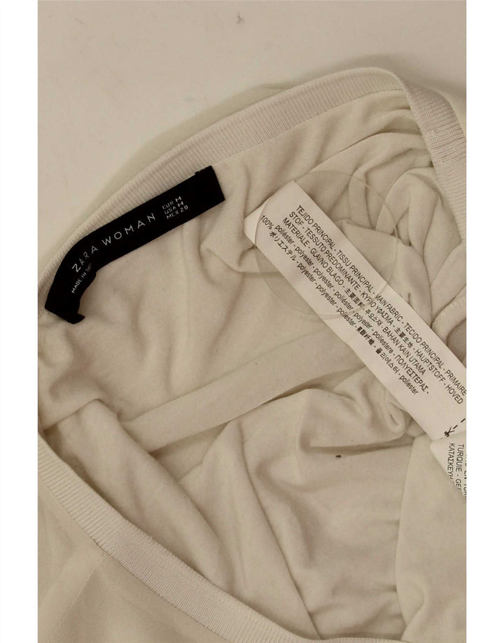 Zara Mujer Blusa Extragrande Top UK 44 Medio Blanco Poliéster