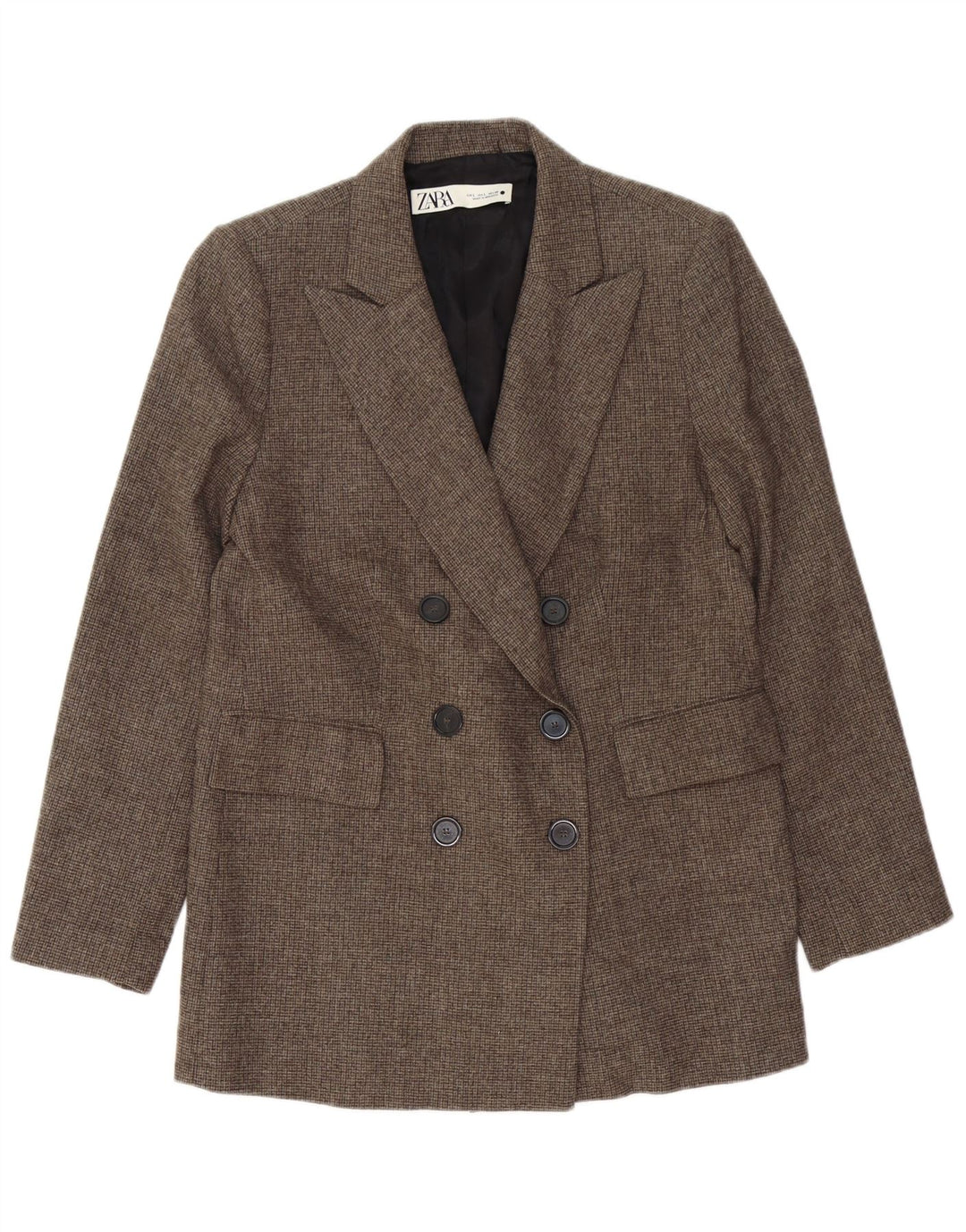 Zara Chaqueta tipo blazer con doble botonadura para mujer UK 46 Large Brown Houndstooth