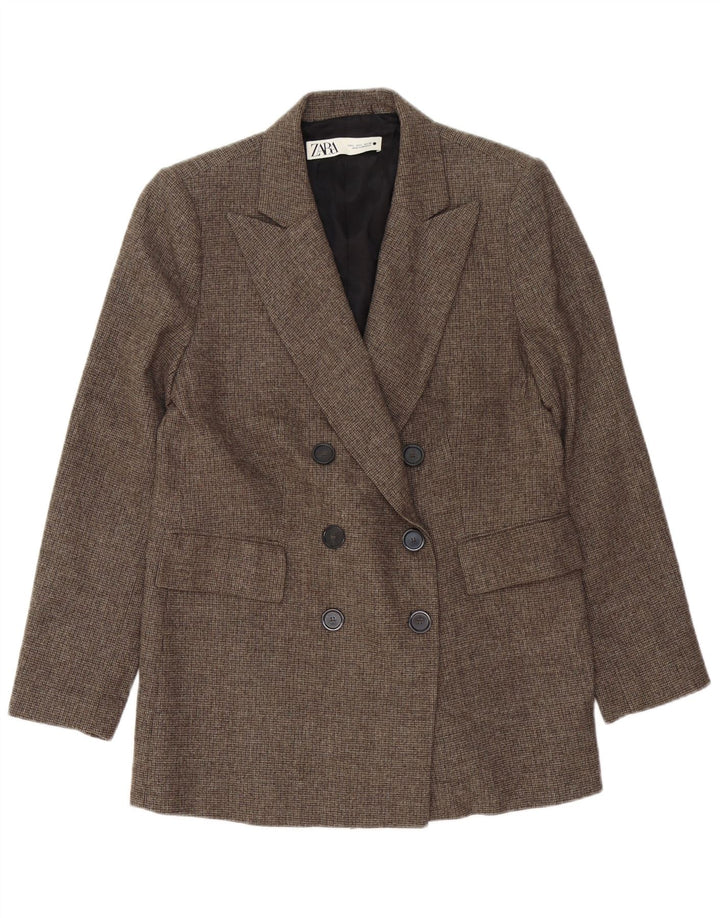 Zara Chaqueta tipo blazer con doble botonadura para mujer UK 46 Large Brown Houndstooth