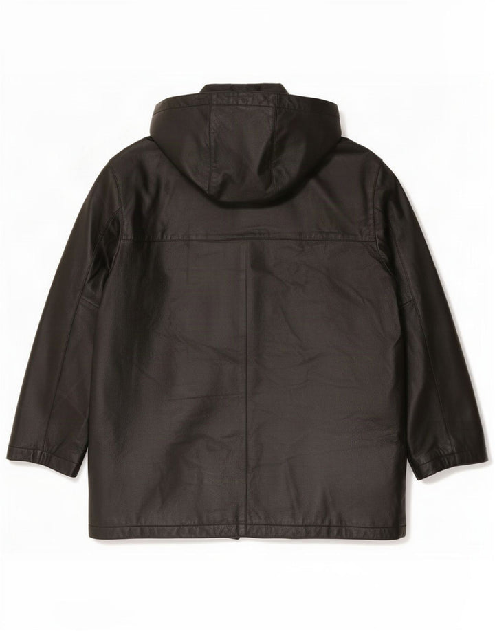 Chaqueta de cuero con capucha vintage para hombre IT 54 2XL Negro