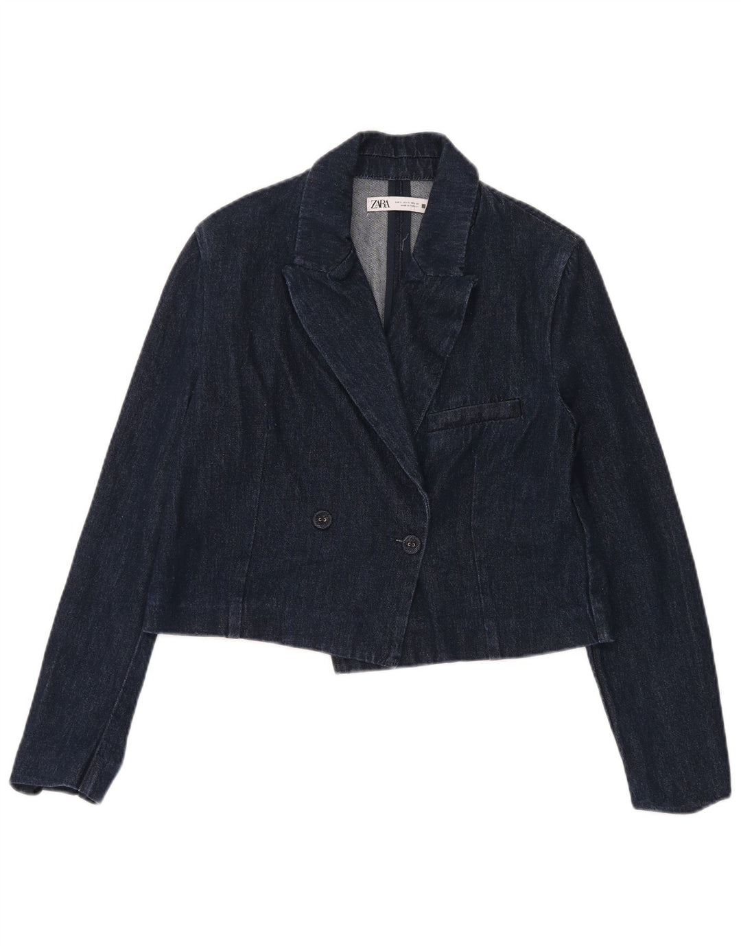 Zara Mujer Crop Chaqueta Americana De Mezclilla Con Doble Botonadura UK 10 Small Azul Marino