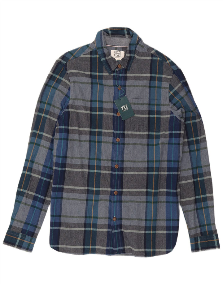 Camisa de hombre de corte clásico de algodón a cuadros en azul medio de White Stuff