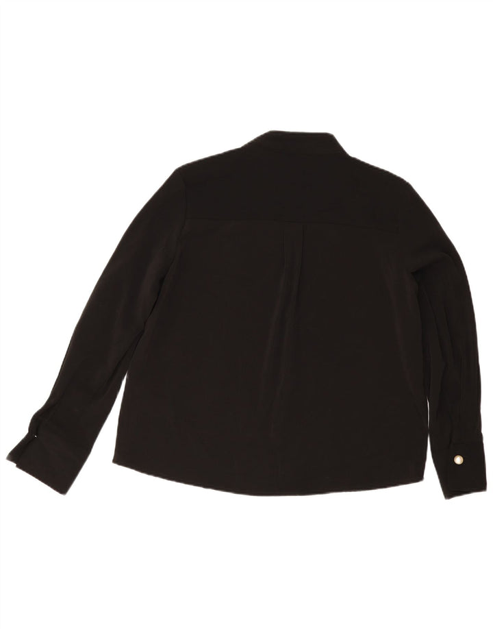 Zara Mujer Blusa Manga Larga Top UK 44 Medio Negro Poliéster