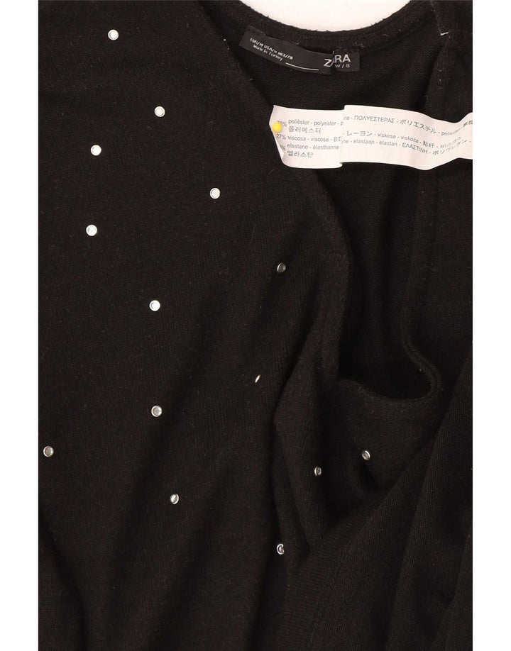 Zara Mujer Top Manga Larga UK 44 Medio Poliéster Manchado Negro
