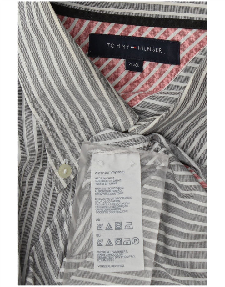 Tommy Hilfiger Camisa para hombre 2XL Algodón a rayas gris