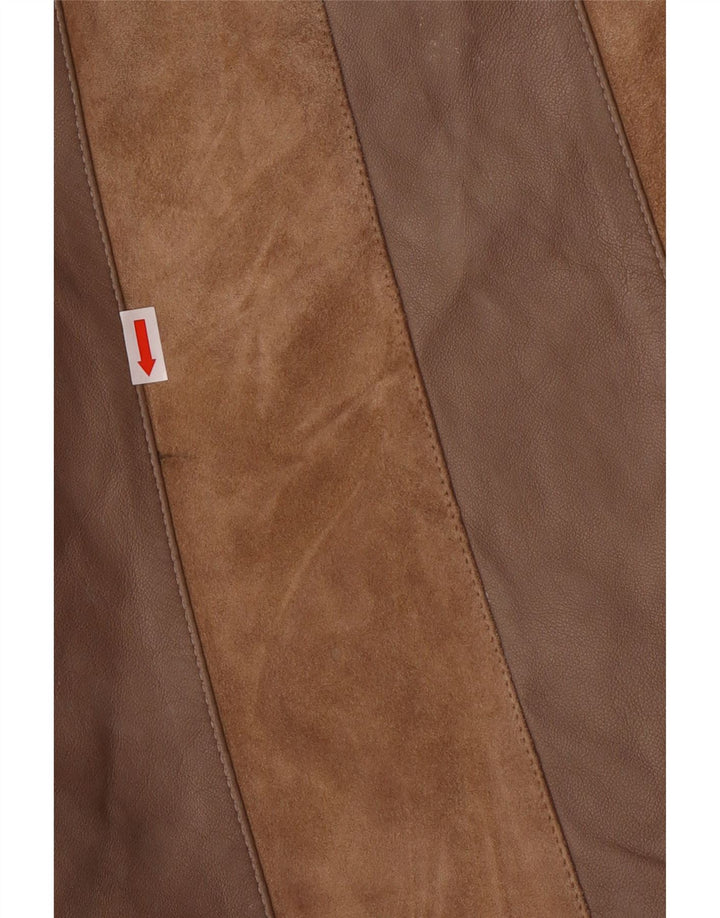 Norma Abrigo de cuero holgado para mujer UK 44 Marrón medio Rayas Clásico