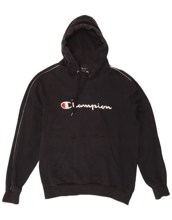 CHAMPION Sudadera con capucha gráfica para hombre Jersey grande de algodón negro