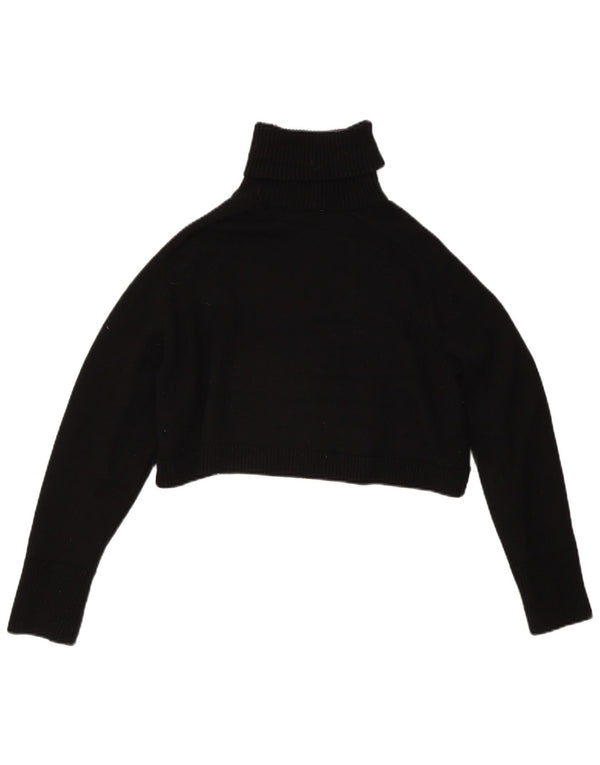 Zara Mujer Crop Roll Neck Jumper Sweater UK 44 Medium Viscosa Negra
