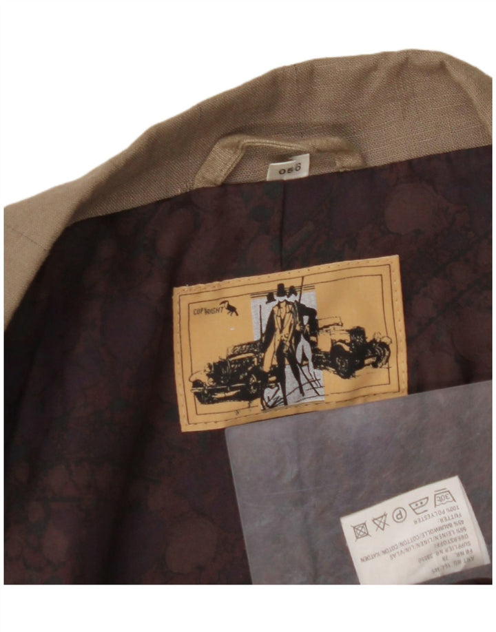 VINTAGE Chaqueta Blazer de doble botonadura para hombre EU 56 3XL Lino marrón