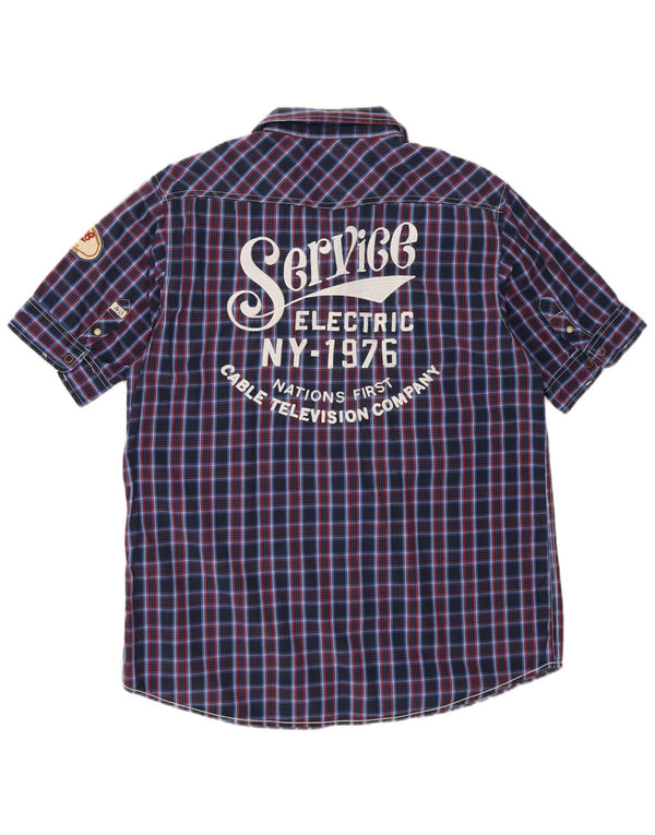 Scotch & Soda Camisa gráfica de manga corta para hombre de algodón a cuadros azul marino grande