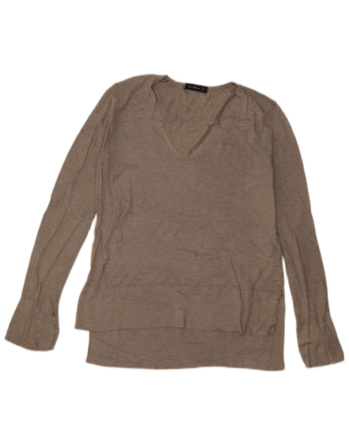 Zara Mujer Top Oversize Manga Larga UK 6 XS Gris Viscosa
