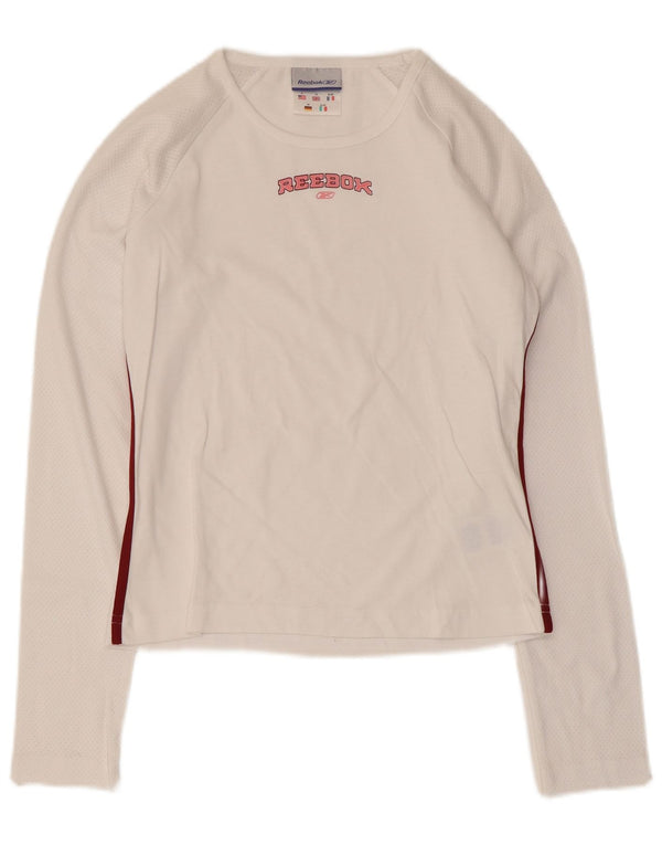 Reebok Camiseta gráfica para mujer de manga larga UK 10 Small White Cotton