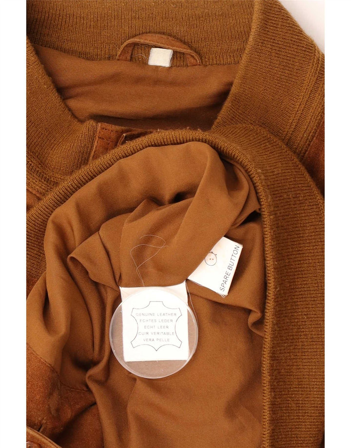 Vintage hombres ante bomber chaqueta Reino Unido 40 cuero marrón grande