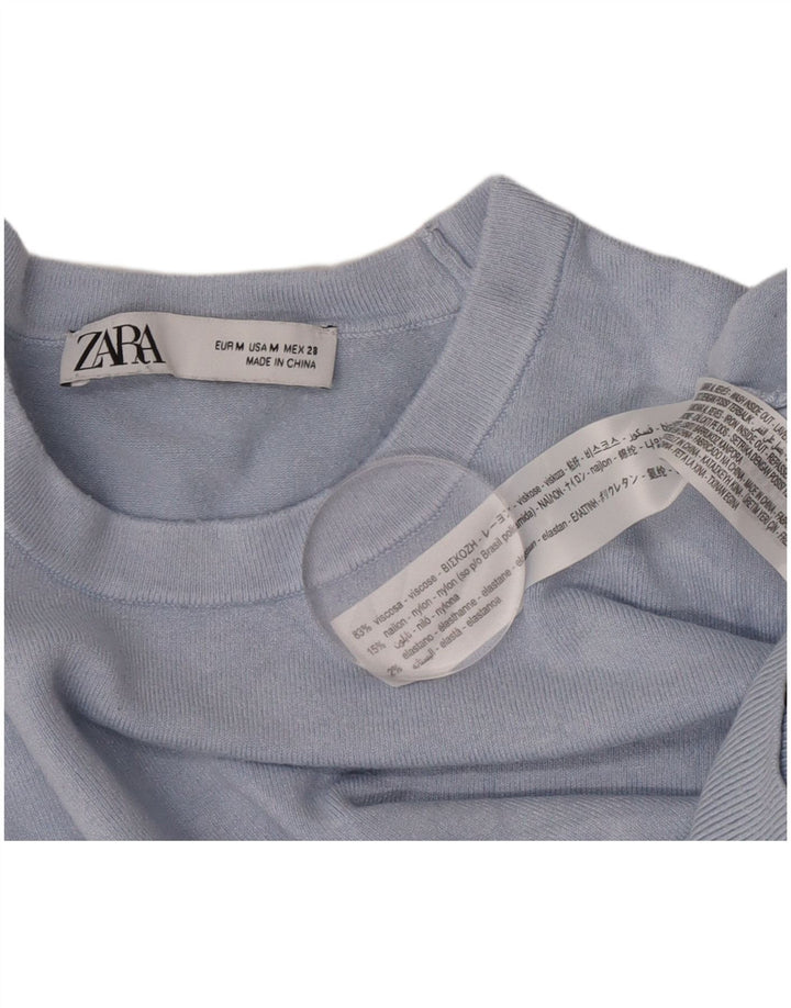 Zara - Jersey de cuello redondo para mujer, talla 40, viscosa azul medio