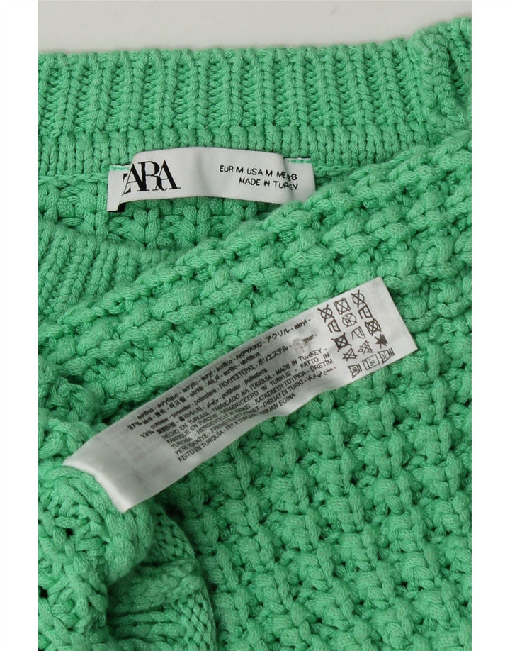 Zara Mujer Crop Jersey De Cuello Redondo De Gran Tamaño UK 40 Verde Medio