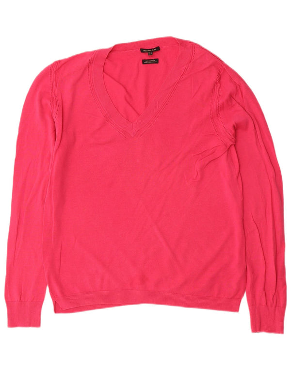Massimo Dutti Jersey con Cuello en V para Mujer UK 44 Large Rosa Algodón