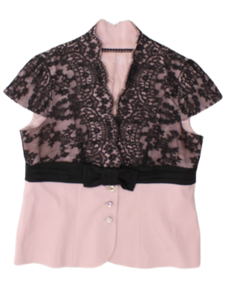 Vintage mujer blusa Top Reino Unido 14 medio rosa floral