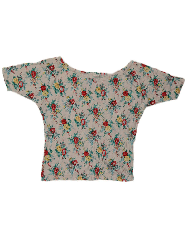 Benetton Camiseta De Mujer ES 40 Small Blanco Floral Algodón