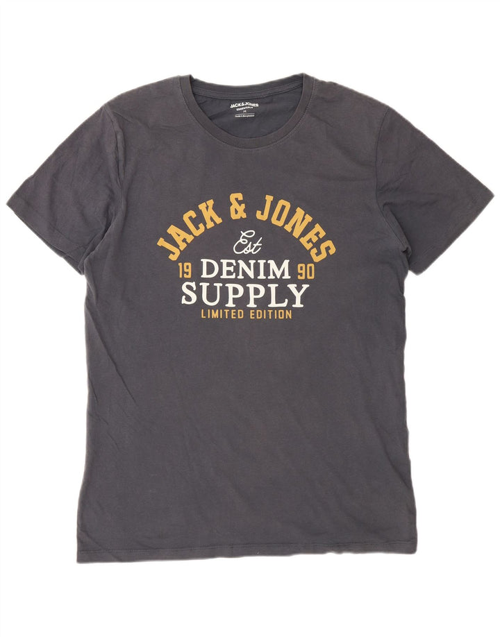 Jack & Jones Hombre Camiseta Gráfica Top Algodón Gris Medio
