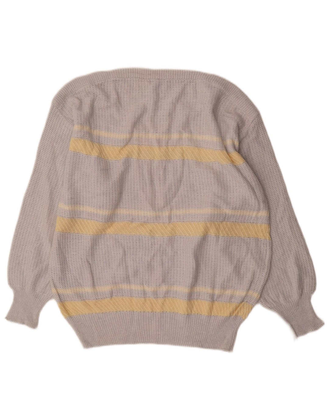 Vintage hombres barco cuello jumper suéter medio gris rayas algodón