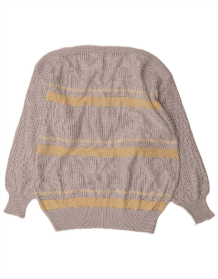 Vintage hombres barco cuello jumper suéter medio gris rayas algodón