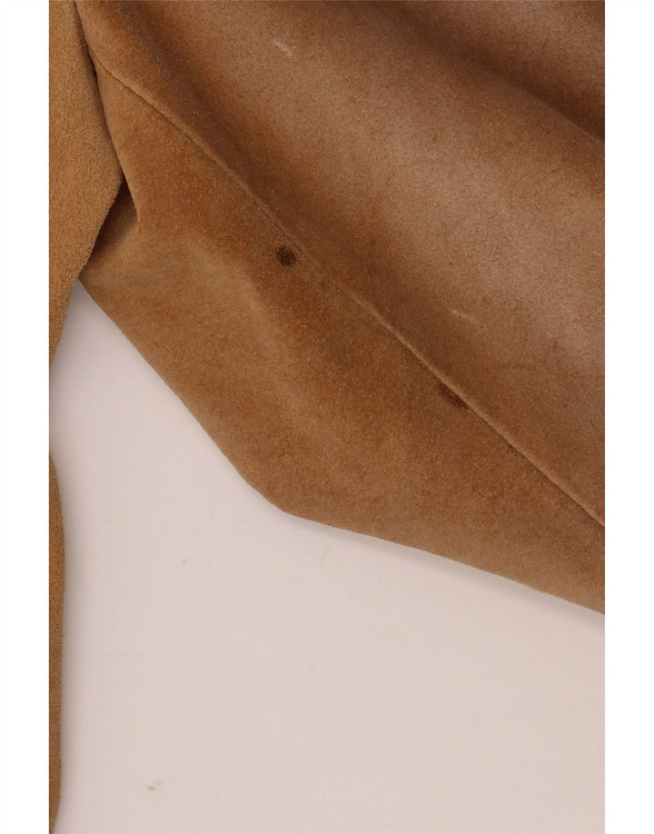 Barone Chaqueta de ante para mujer UK 10 Small Beige Leather