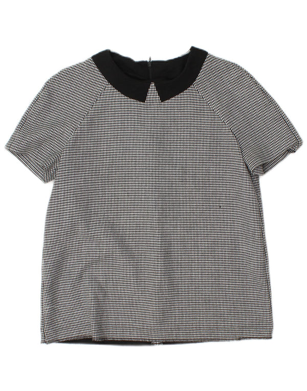 Zara Mujer Blusa Camisera De Manga Corta UK 42 Medium Grey Houndstooth