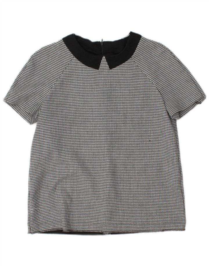 Zara Mujer Blusa Camisera De Manga Corta UK 42 Medium Grey Houndstooth