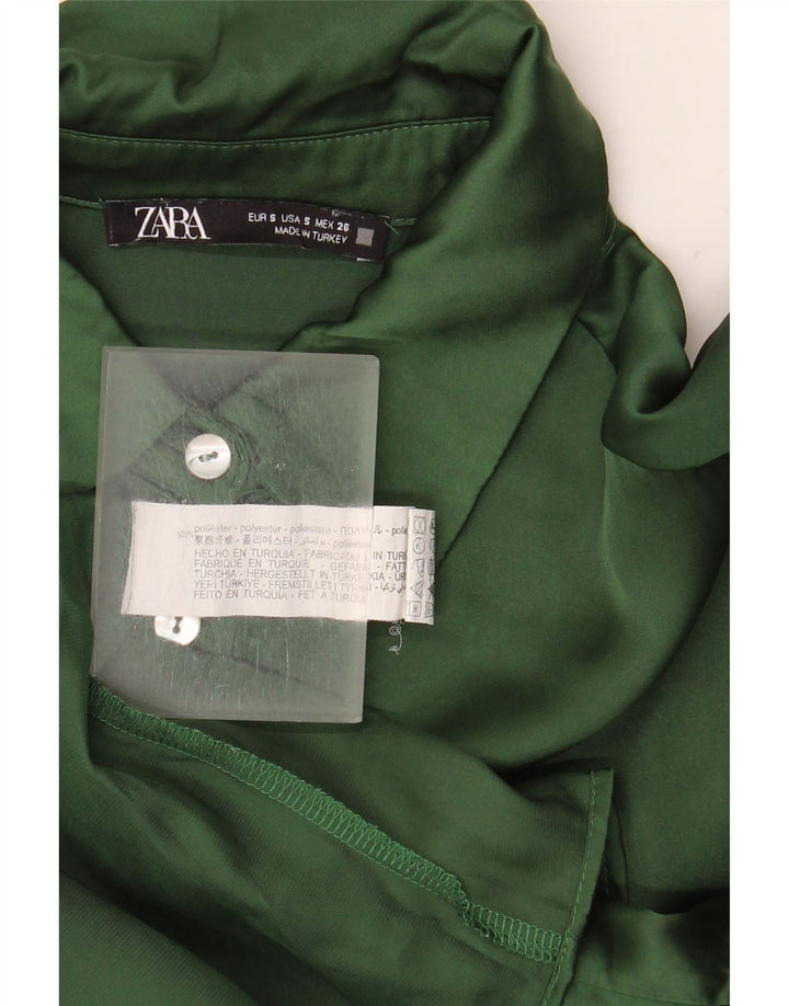 Zara Mujer Camisa Extragrande UK 10 Small Poliéster Verde