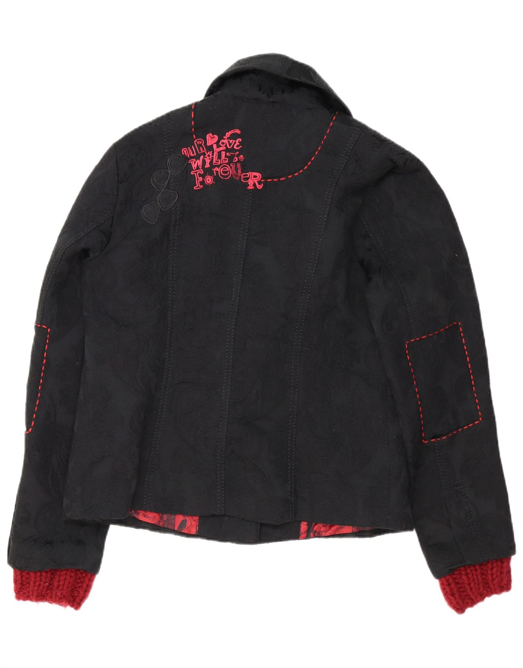 Desigual Womens Graphic 3 Button Blazer Jacket EU 46 XL Black Floral