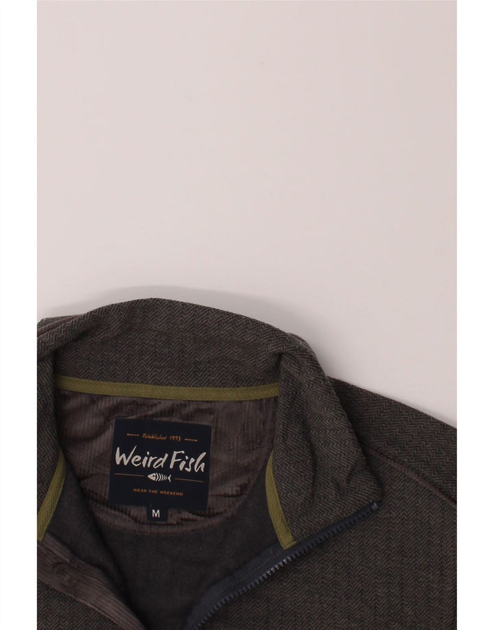 WEIRD FISH Mens Zip Neck Sweatshirt Jumper Medium Grey Herringbone Vintage Weird Fish and Second-Hand Weird Fish from Messina Hembry 