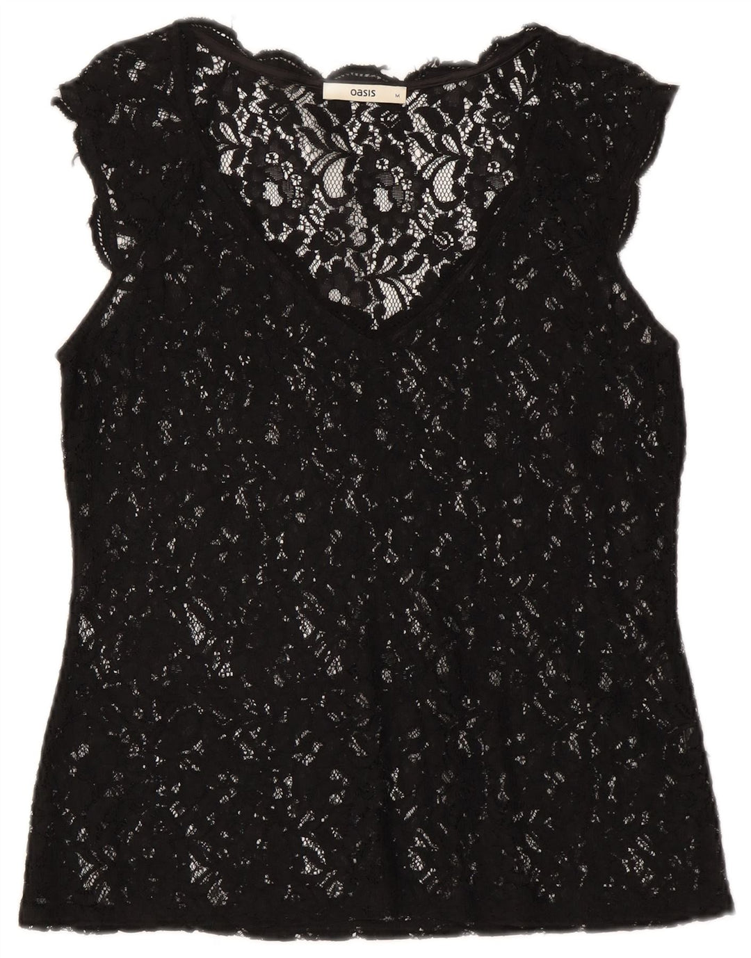 Oasis Blusa de encaje transparente para mujer UK 40 Medium Black Floral