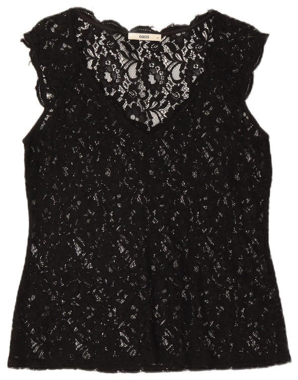 Oasis Blusa de encaje transparente para mujer UK 40 Medium Black Floral