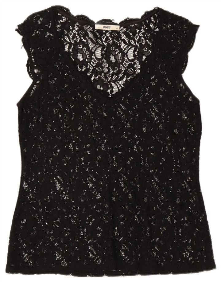 Oasis Blusa de encaje transparente para mujer UK 40 Medium Black Floral