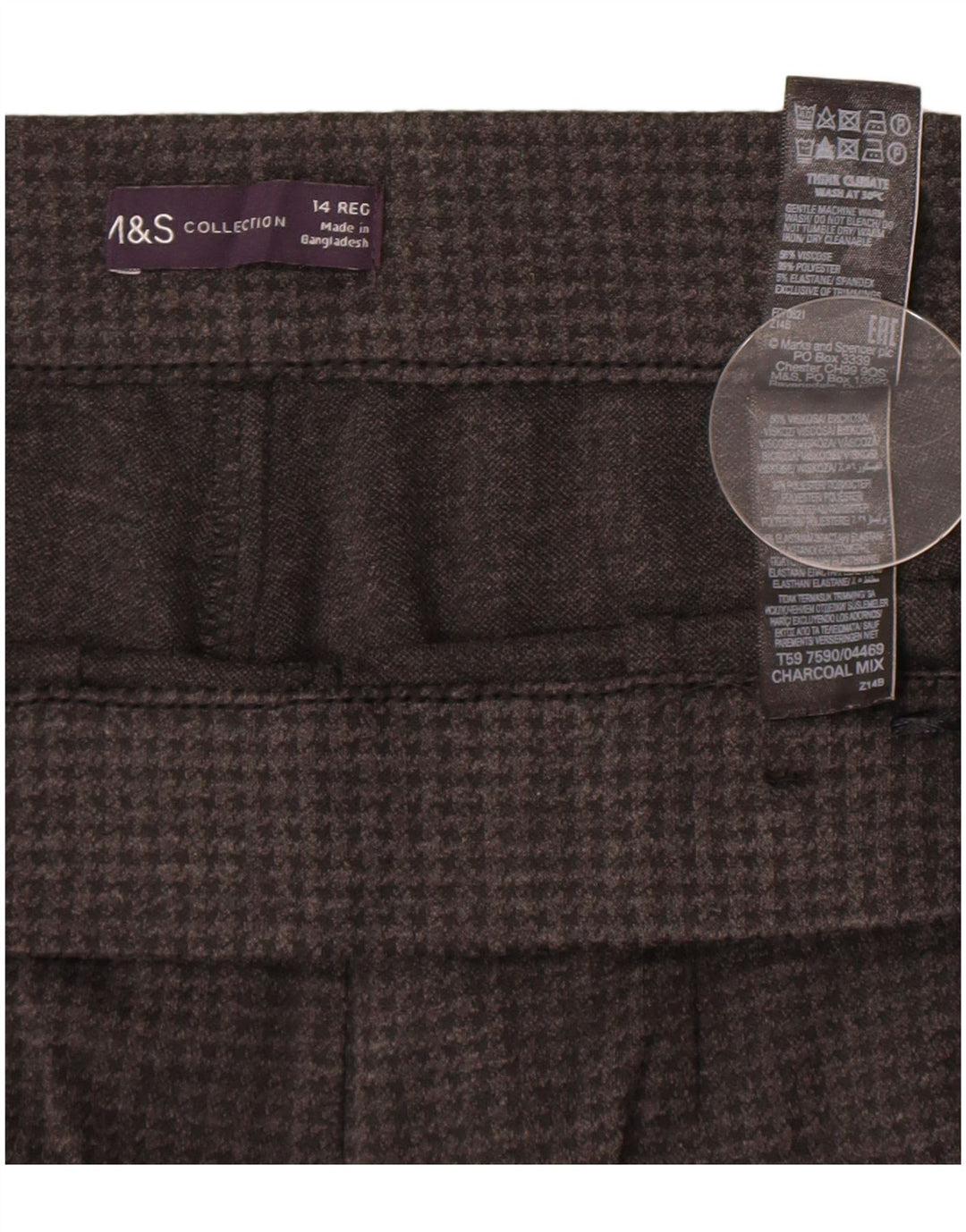 Marks & Spencer Pantalones para mujer UK 40 Large W32 L28 Gris pata de gallo