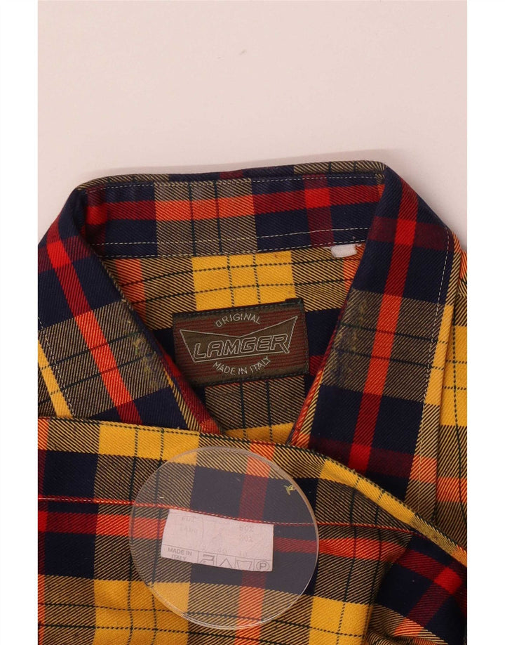 Camisa Vintage Hombre Sie 40 Poliéster Cuadros Amarillo Medio