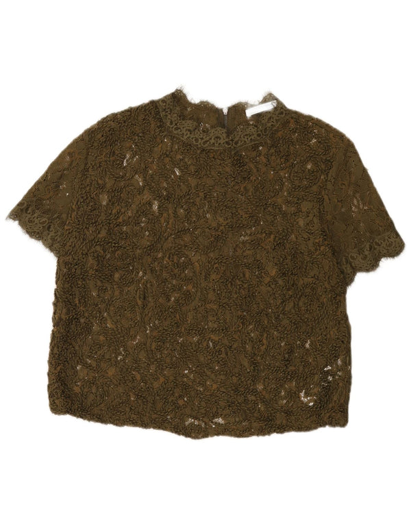 Zara Mujer Trafaluc Crop Blusa Top UK 46 Grande Caqui Poliéster