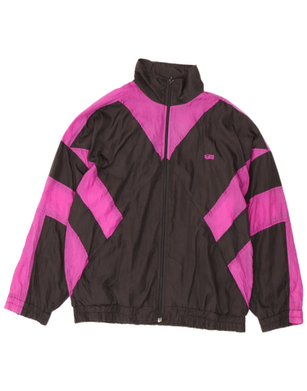 Vintage hombres chándal top chaqueta grande negro colorblock nylon