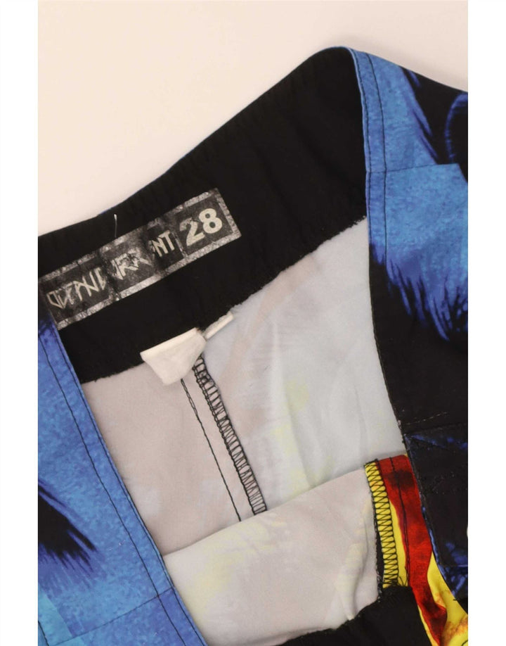 Vintage hombres pantalones cortos de natación pequeño multicolor colorblock hawaiano