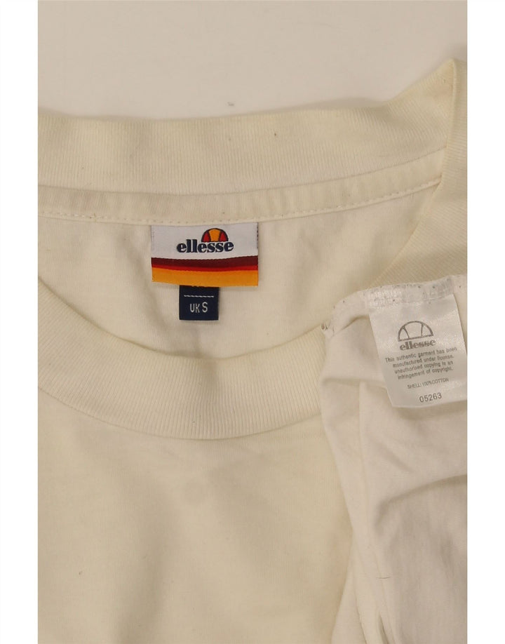 Ellesse Camiseta gráfica para hombre Top pequeño de algodón blanco roto