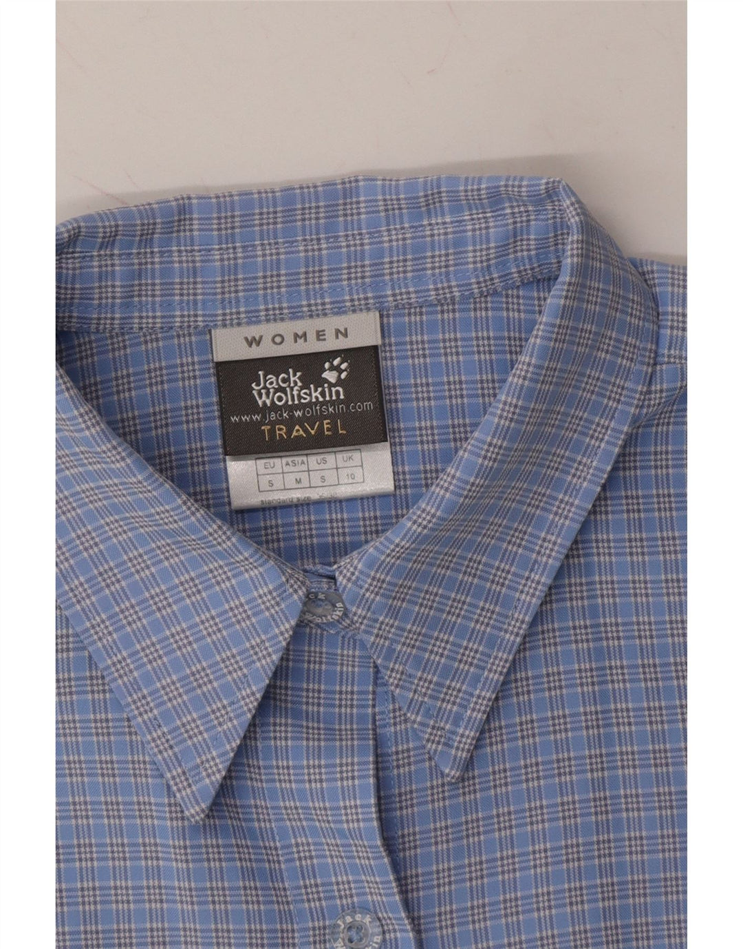 JACK WOLFSKIN Womens Sleeveless Shirt UK 10 Small Blue Check Polyester Vintage Jack Wolfskin and Second-Hand Jack Wolfskin from Messina Hembry 