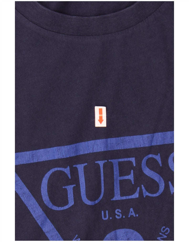 GUESS Camiseta gráfica para hombre Top grande de algodón azul marino