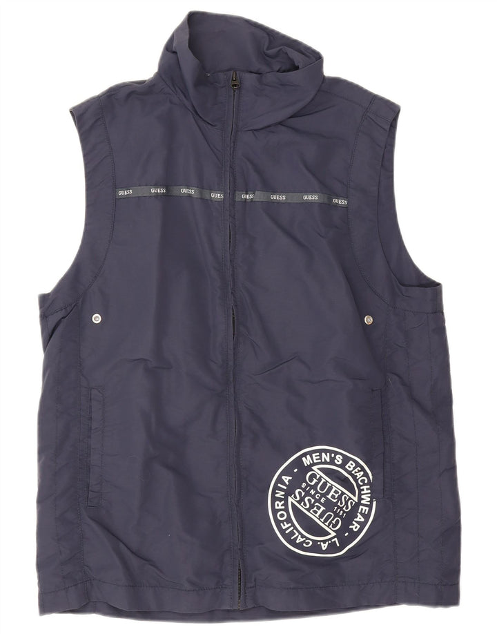 Guess Hombre Gráfico Sin Mangas Chándal Top Chaqueta XL Azul Marino Poliéster