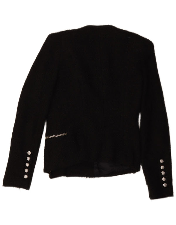 Zara Chaqueta tipo blazer militar con cremallera completa para mujer Reino Unido 10 Small Black Acrylic