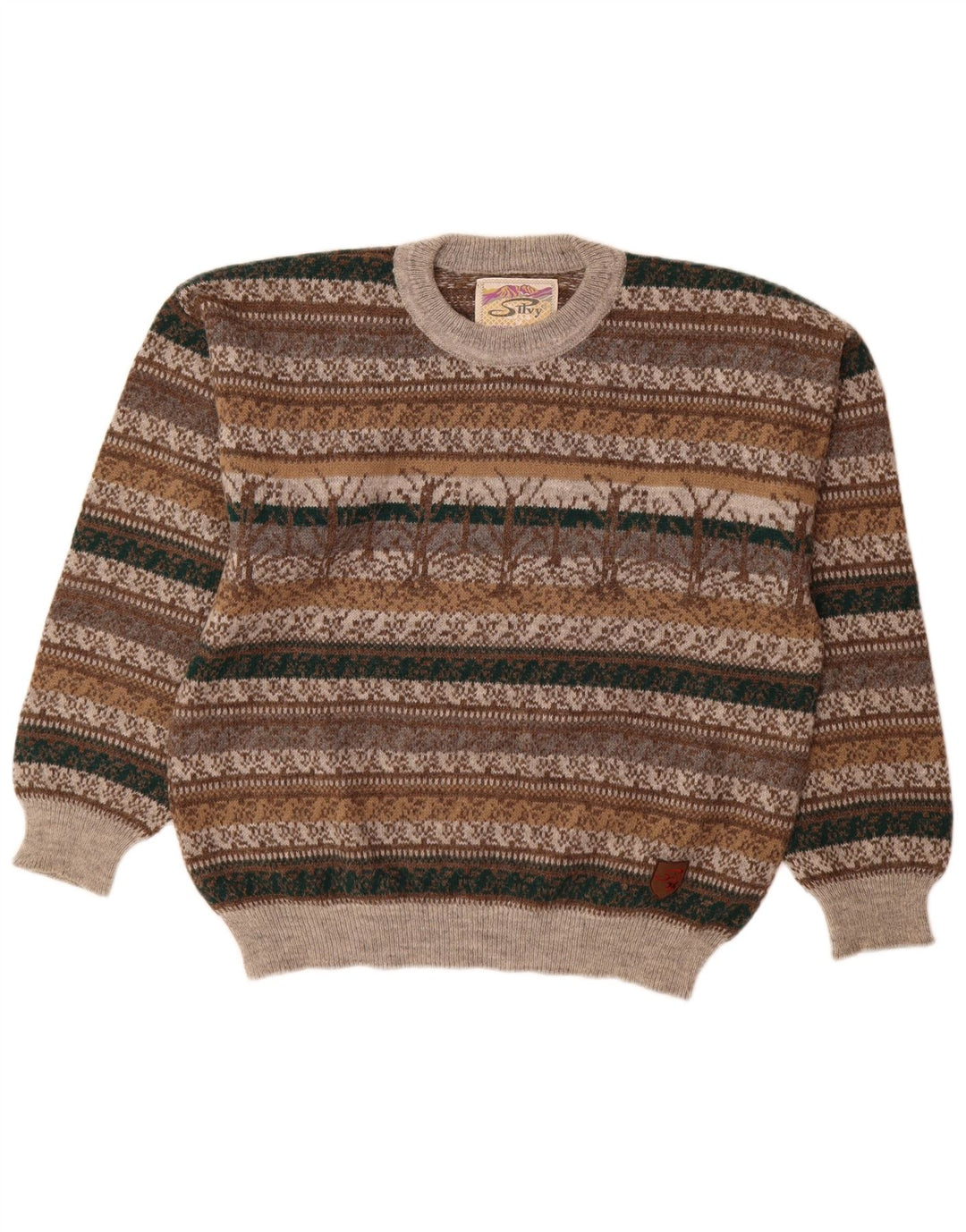 Silvy Jersey De Cuello Redondo Para Hombre IT 48 Lana De Alpaca Fair Isle Gris Medio