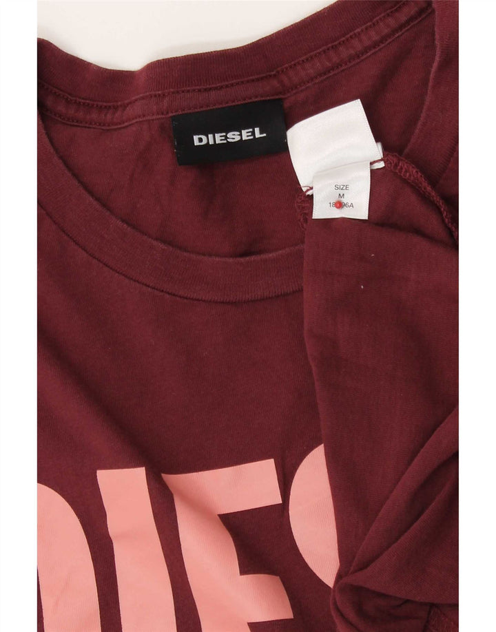 Diesel Hombre Camiseta Gráfica Top Medium Borgoña Algodón