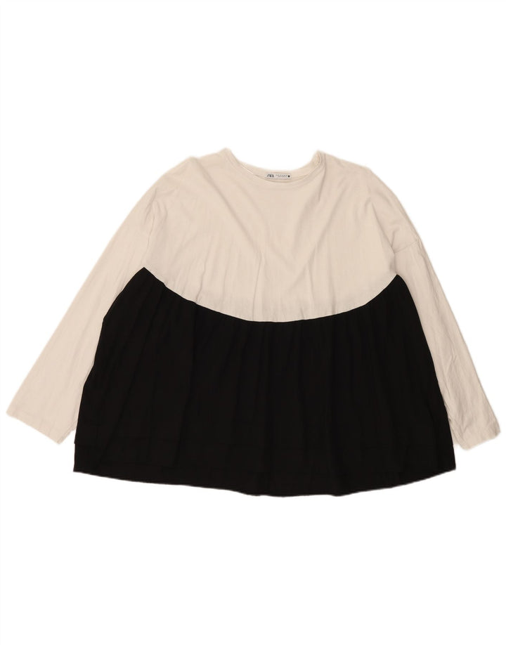 Zara Mujer Top Extragrande Manga Larga UK 44 Medio Blanco Colorblock