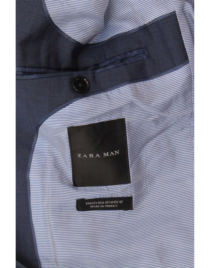 Zara Chaqueta tipo blazer de 2 botones para hombre EU 52 Grande Lana azul marino